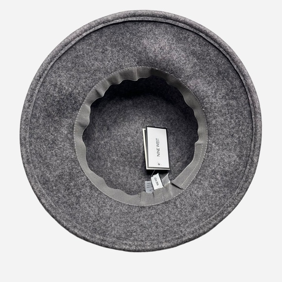 Nine West Bucket Hat 100% Wool Gray Felt Wool Flower Adjustable Band OS NEW - Picture 5 of 9